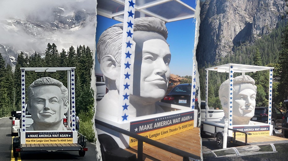Giant Elon Musk Head Rolls Through National Parks with 'Make America Wait Again' Message