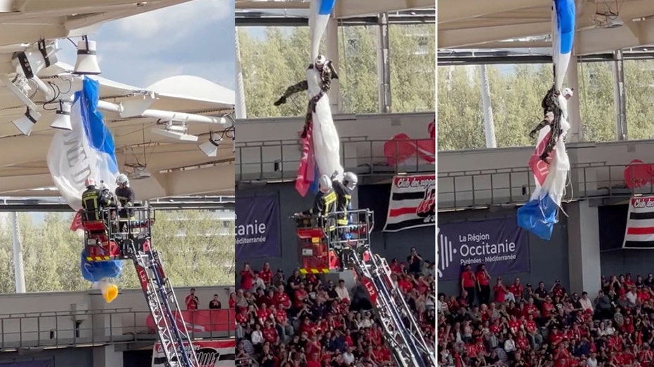 Rugby Fans Left Breathless as Firemen Rescue Dangling Parachutist